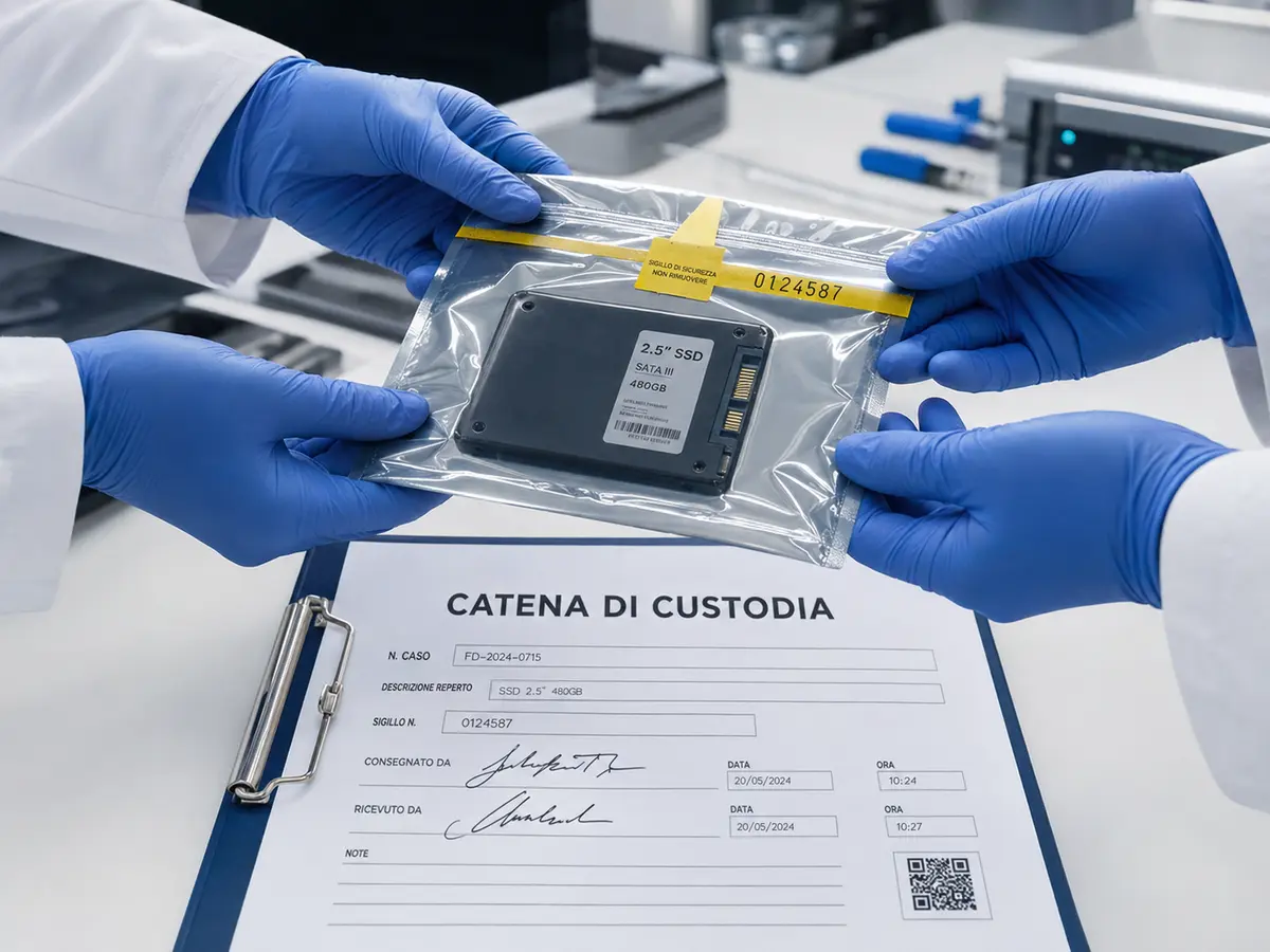 Passaggio di un reperto digitale sigillato con catena di custodia firmata